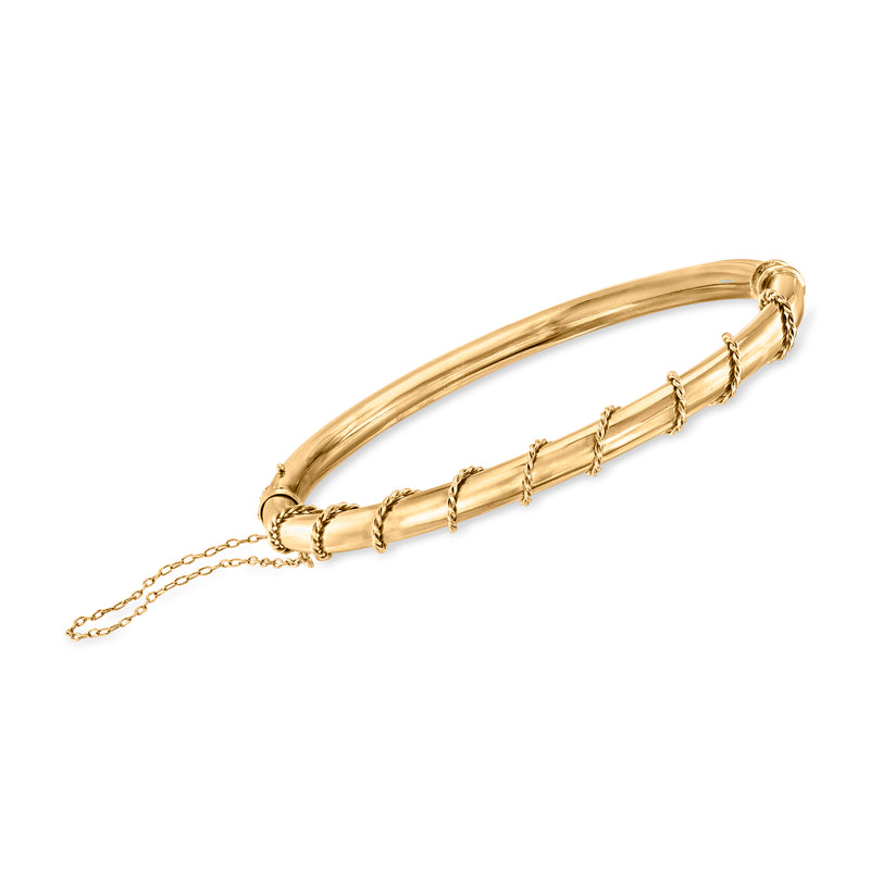 Vintage 14kt yellow gold wrapped bangle bracelet with decorative chain detail