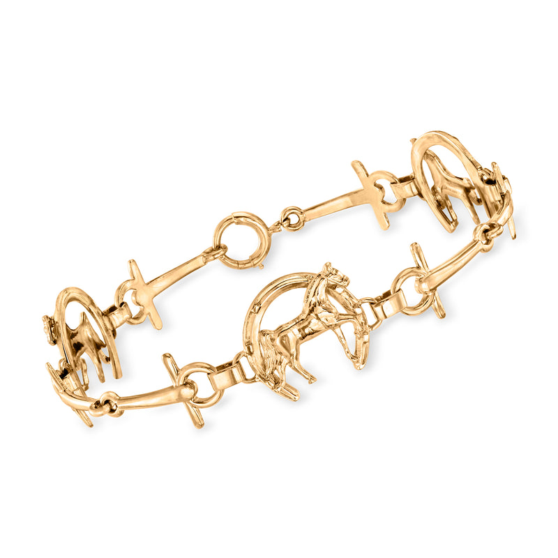 Vintage 14kt yellow gold horse-bit link bracelet with hinged bar accents