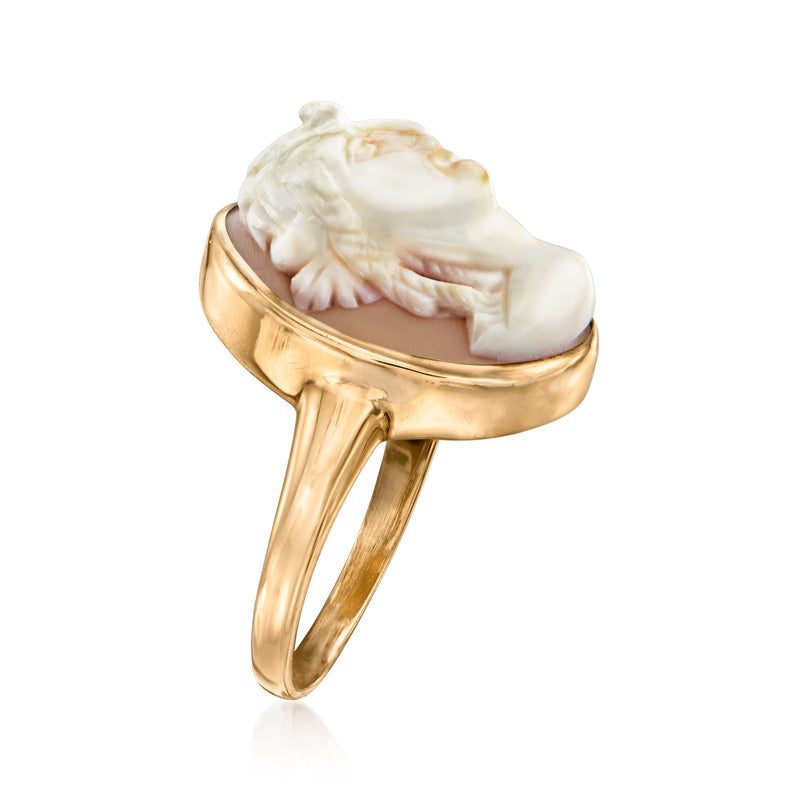 10kt yellow gold vintage cameo ring with oval frame and raised cream portrait
