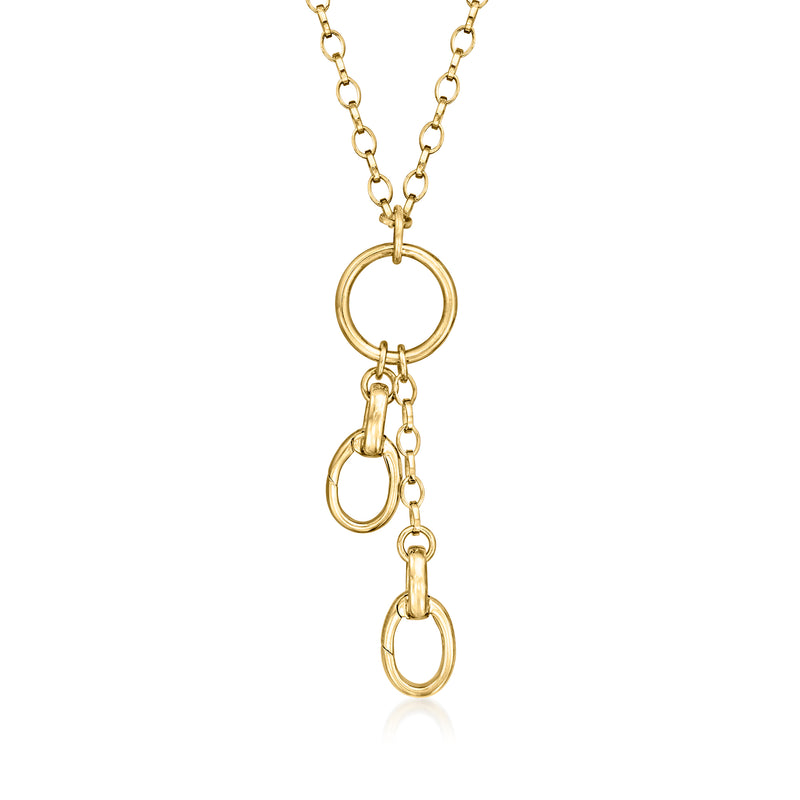 Vintage 18kt yellow gold circle and oval drop necklace with linked drop rings