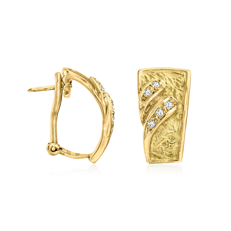 18k yellow gold curved clip/post earrings with diamond cluster front