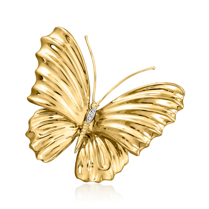 Vintage 18kt yellow gold butterfly pin with diamond accents