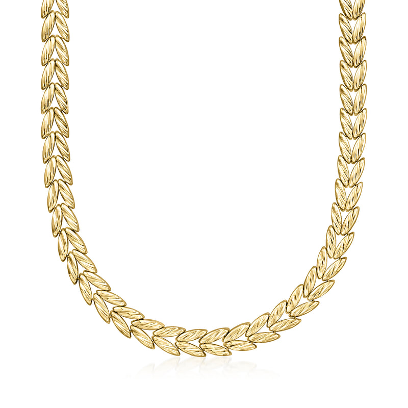 Vintage 14kt yellow gold chevron-link necklace with twisted leaf-style links