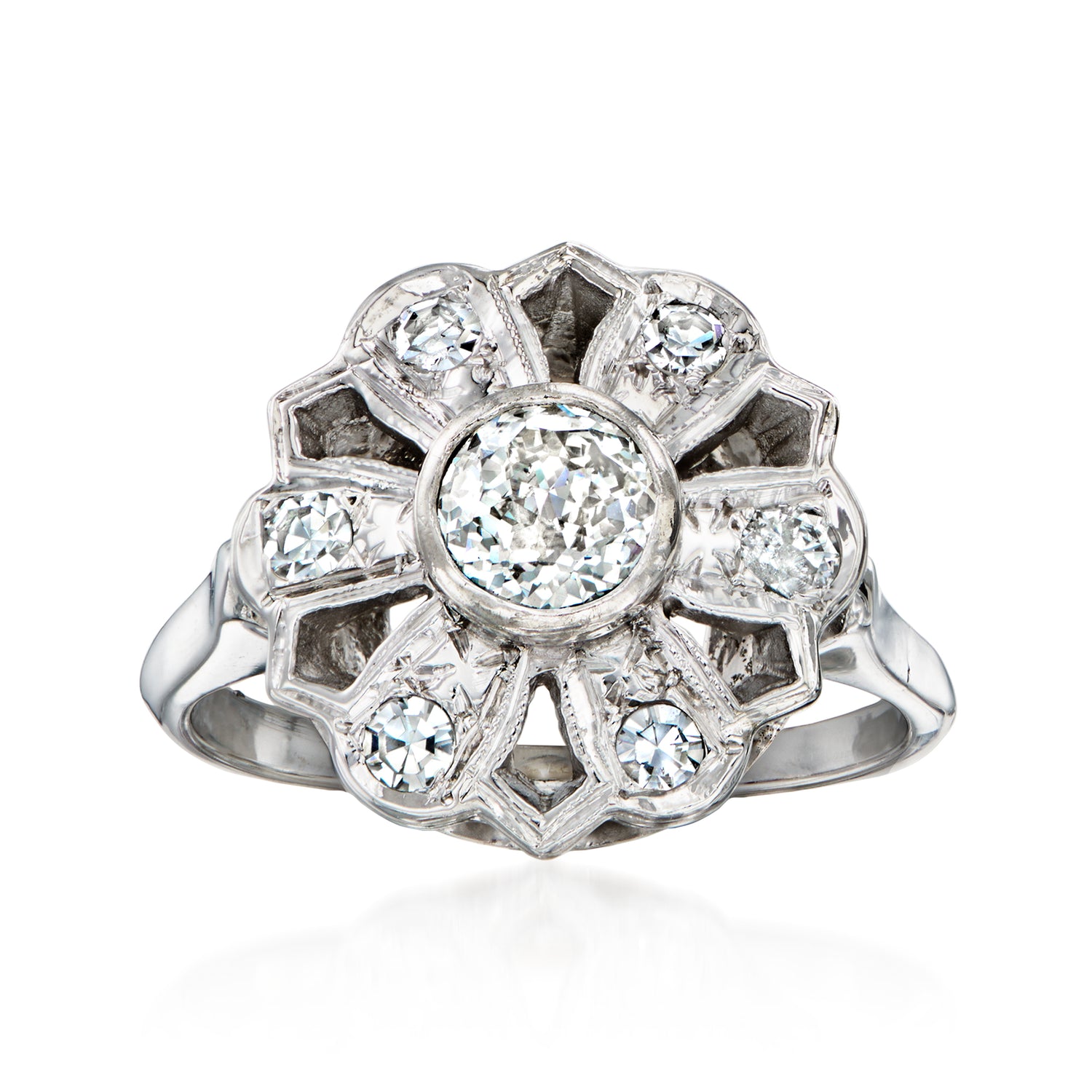 C. 1980 Vintage .80 ct. t.w. Diamond Flower Ring in 14kt White Gold