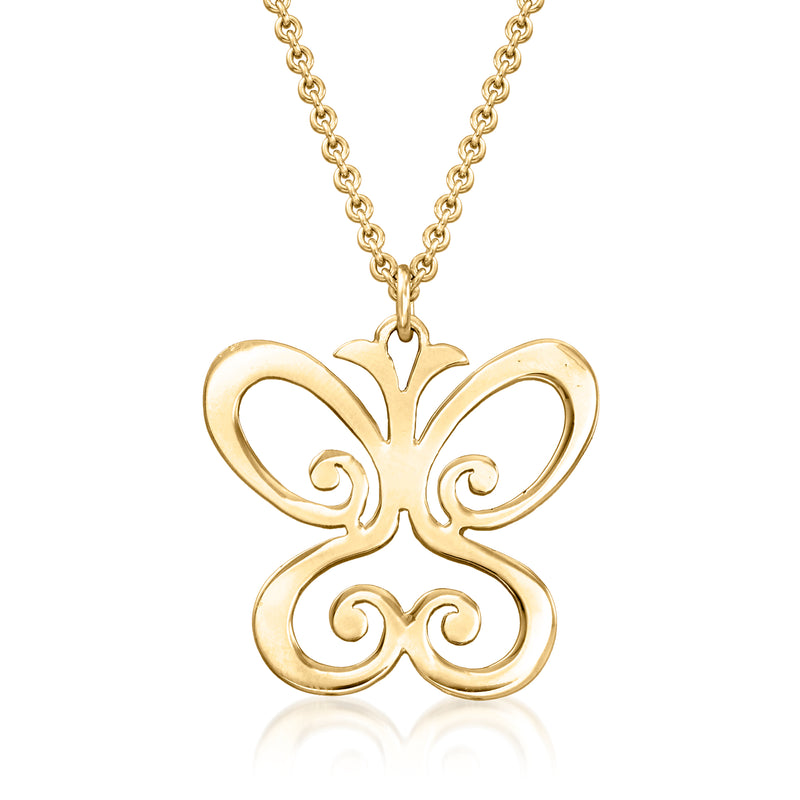 14kt yellow gold openwork butterfly pendant on chain necklace
