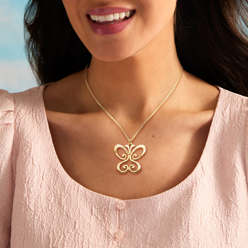 14kt yellow gold butterfly pendant necklace with short chain and bail