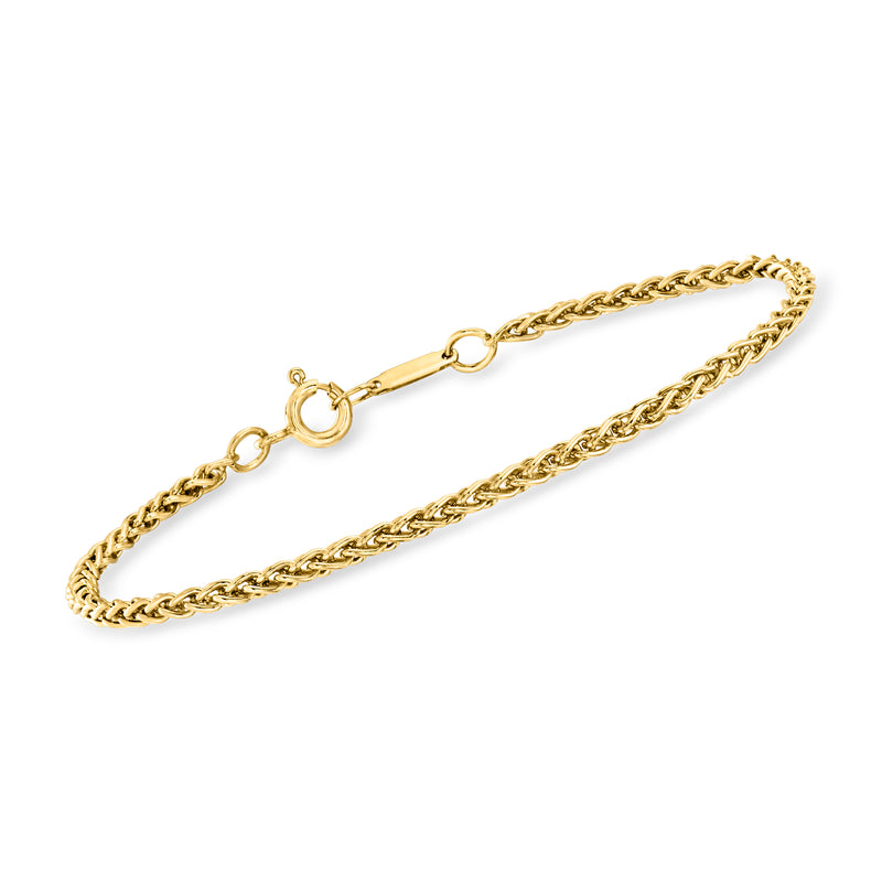 Vintage 18k yellow gold wheat-chain bracelet with oval ring clasp