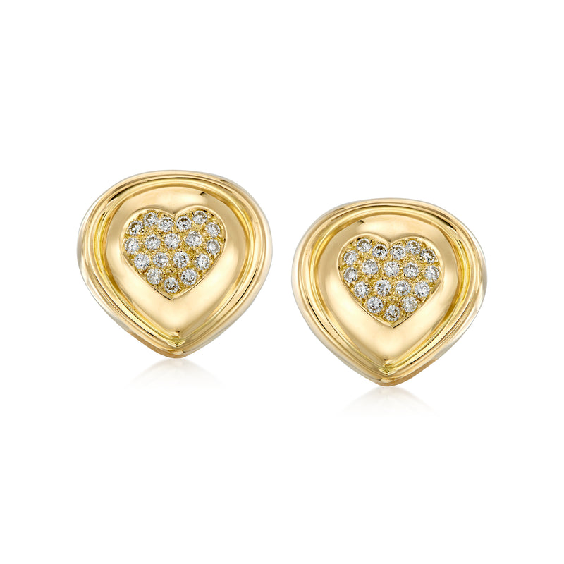 Vintage 18kt yellow gold heart diamond earrings, pair