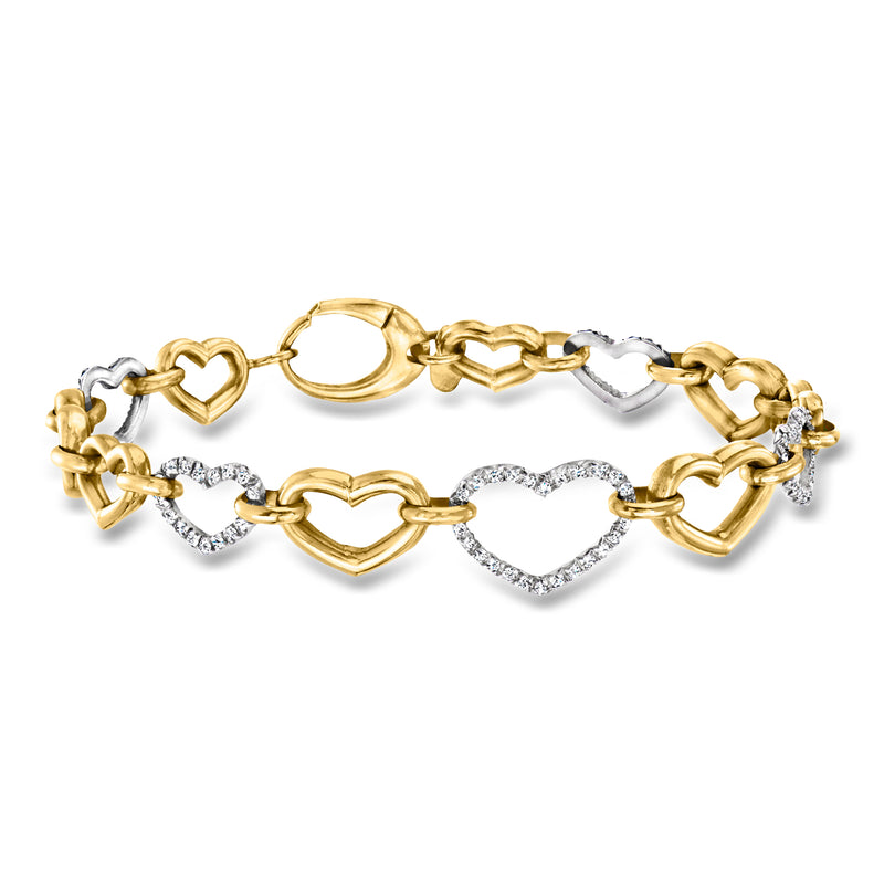 Two-tone gold heart-link bracelet with small diamond accents