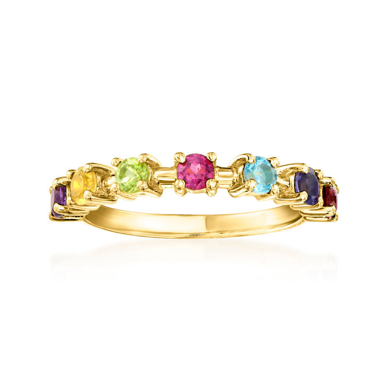 Multi-gemstone ring in 18kt gold-tone with colorful oval stones on band