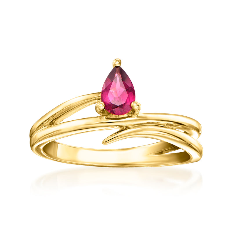 Rhodolite garnet wrap ring with faceted marquise pink gemstone and gold band