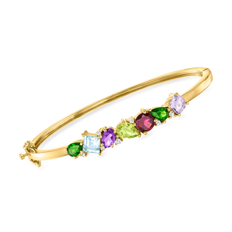 18kt gold over sterling bangle bracelet with multicolor gemstones and diamond accents