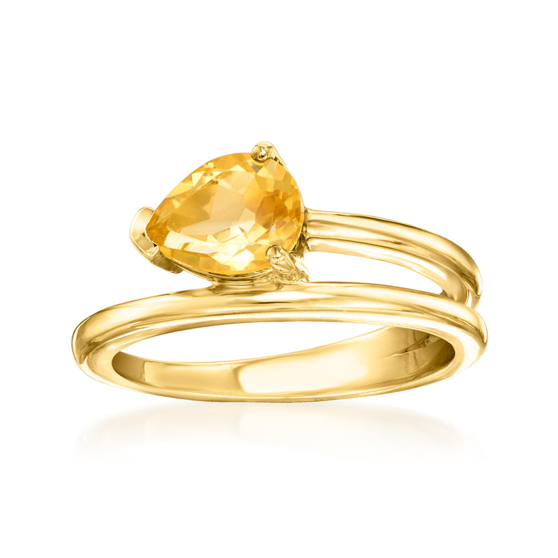 Gold wrap ring with oval citrine gemstone and open double band