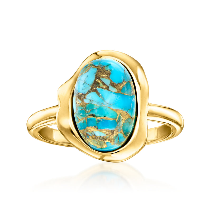 Turquoise oval cabochon frame ring with 18kt gold over sterling band