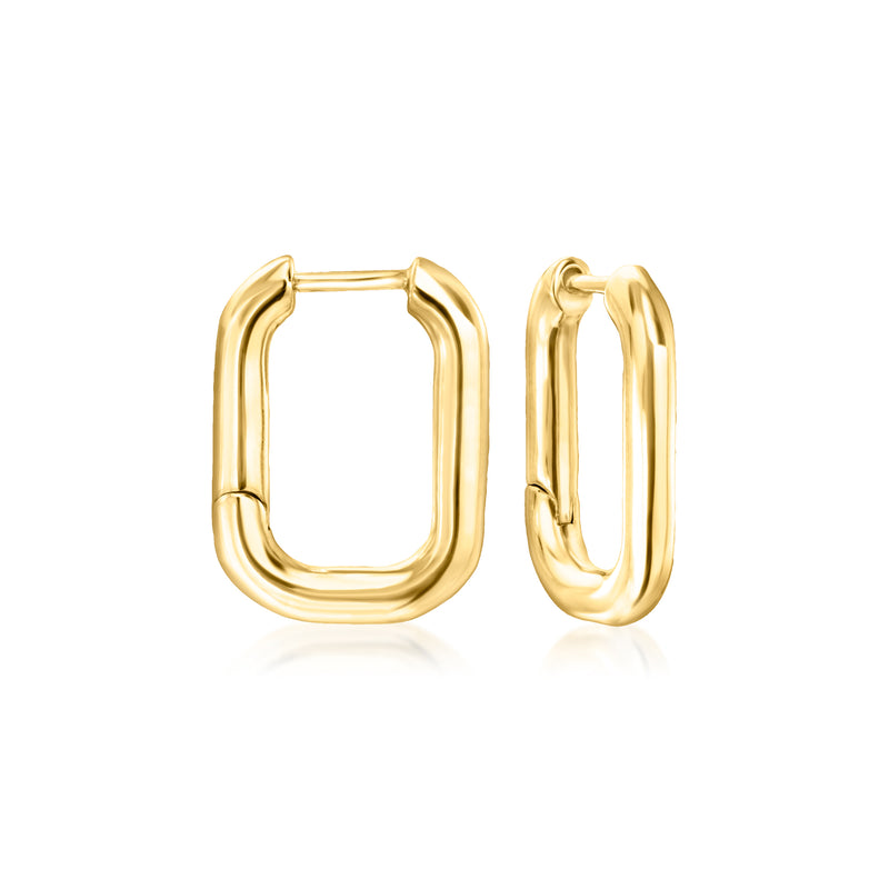 Gold over sterling square hoop earrings with hinged closure, no drops attached