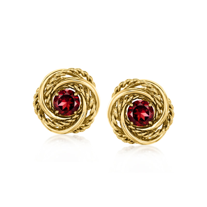 Vintage twisted rope gold clip-on earrings with red garnet-like stones