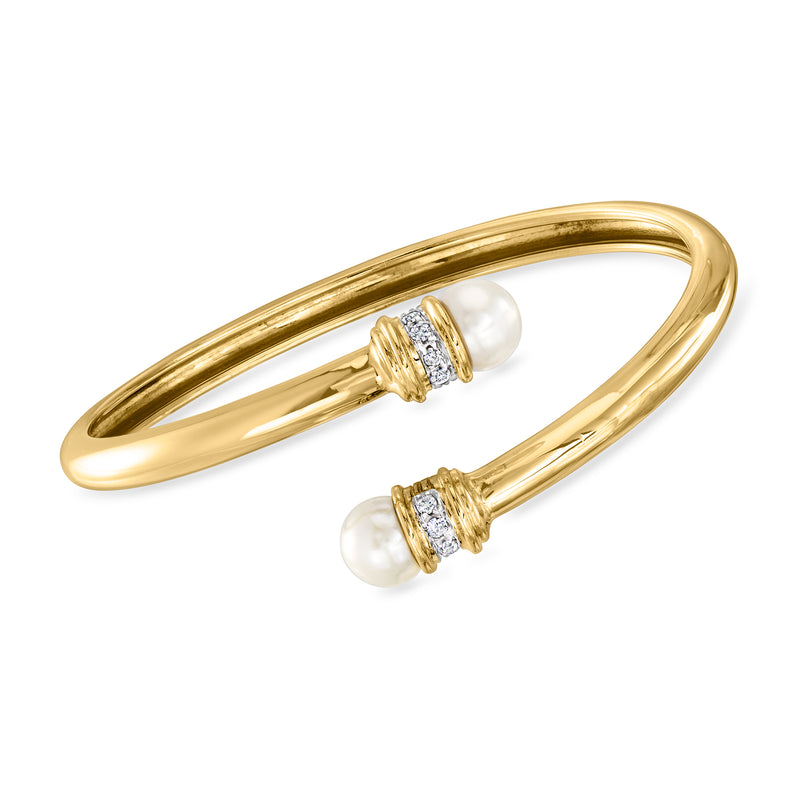 18kt yellow gold bypass bracelet with cultured pearls and diamond accents
