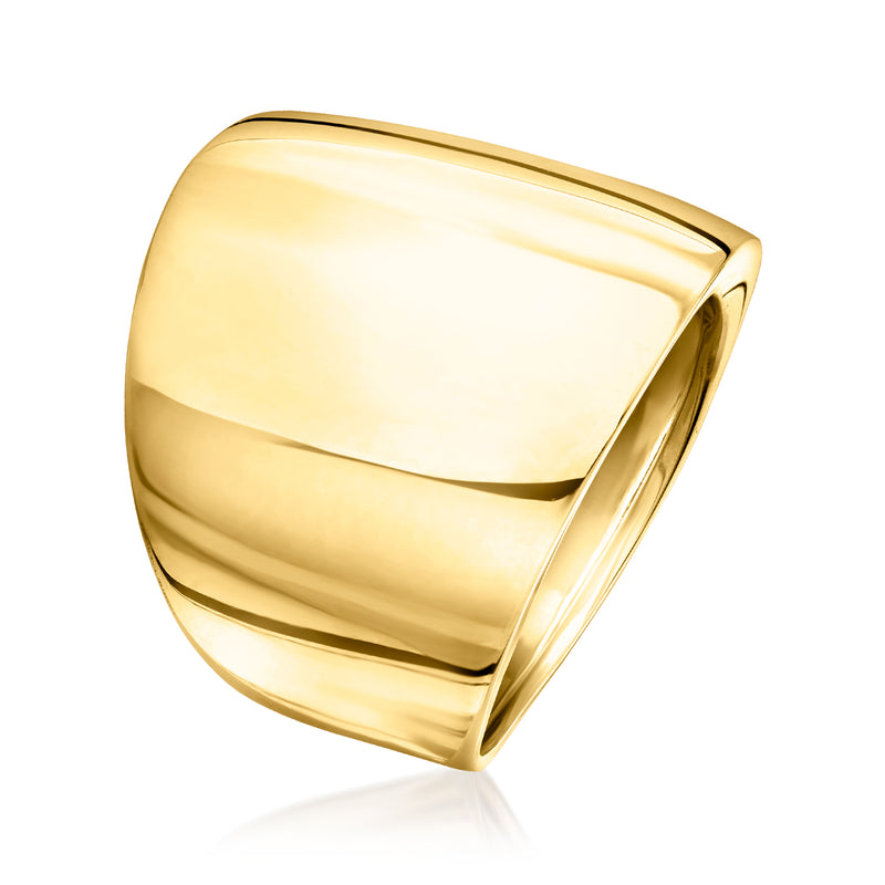 Polished 10kt yellow gold dome ring, angled side view