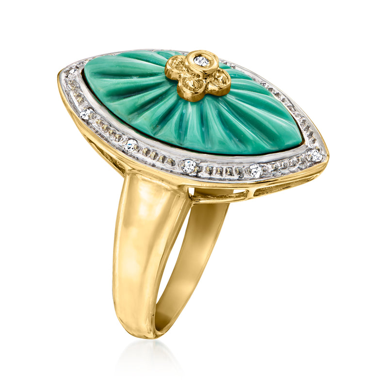 Vintage carved howlite ring in 14kt yellow gold with diamond accents