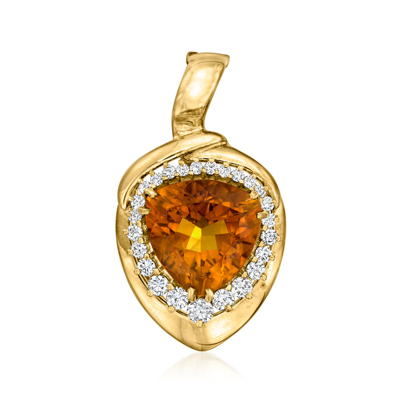 18kt yellow gold citrine pendant with oval stone, diamond halo and loop bail