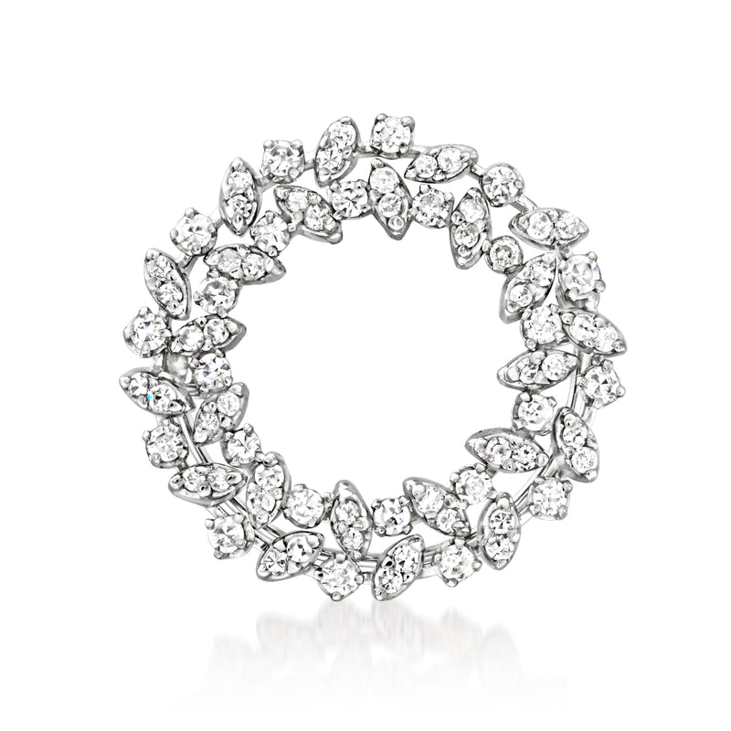 Diamond wreath pin/pendant in white gold with round brilliant stones, circular halo