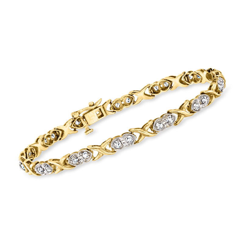 Two-tone 14kt gold XO diamond bracelet with round stones