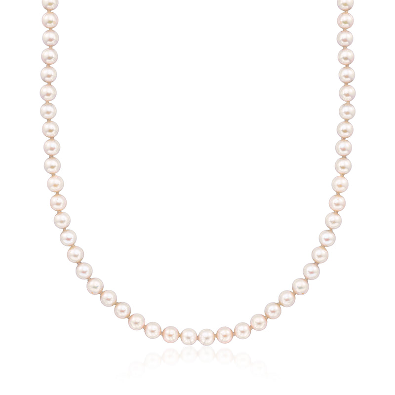 Cultured pearl necklace with 6-6.5mm round cream pearls in a single strand