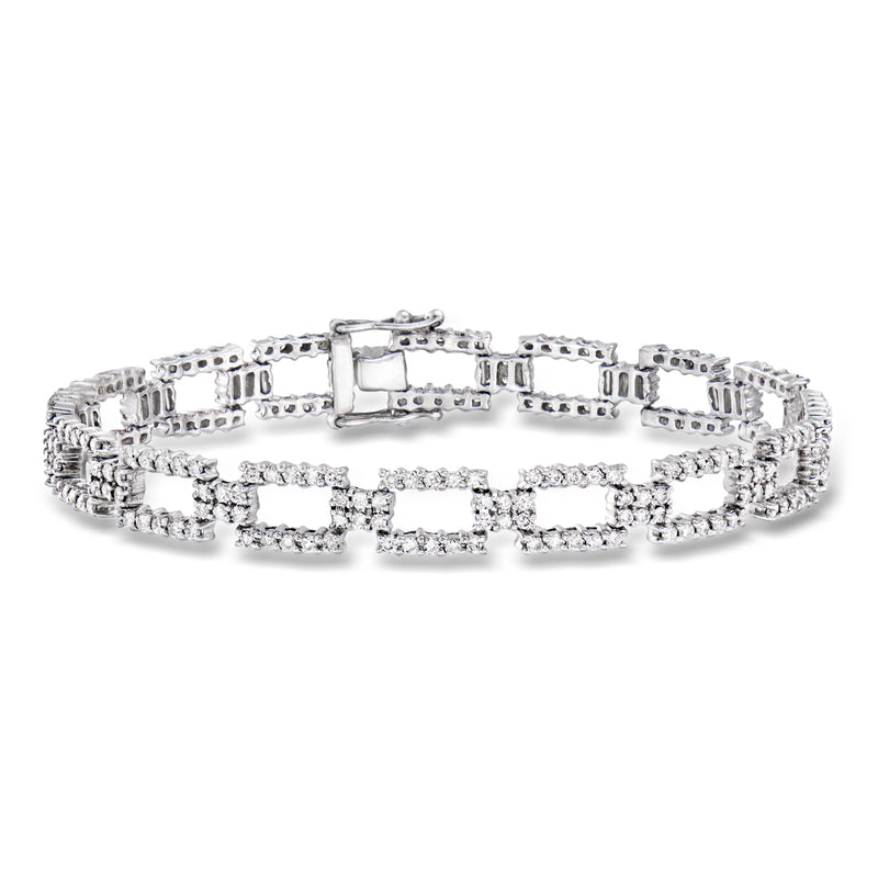 Diamond link bracelet in 14kt white gold with rectangular open links