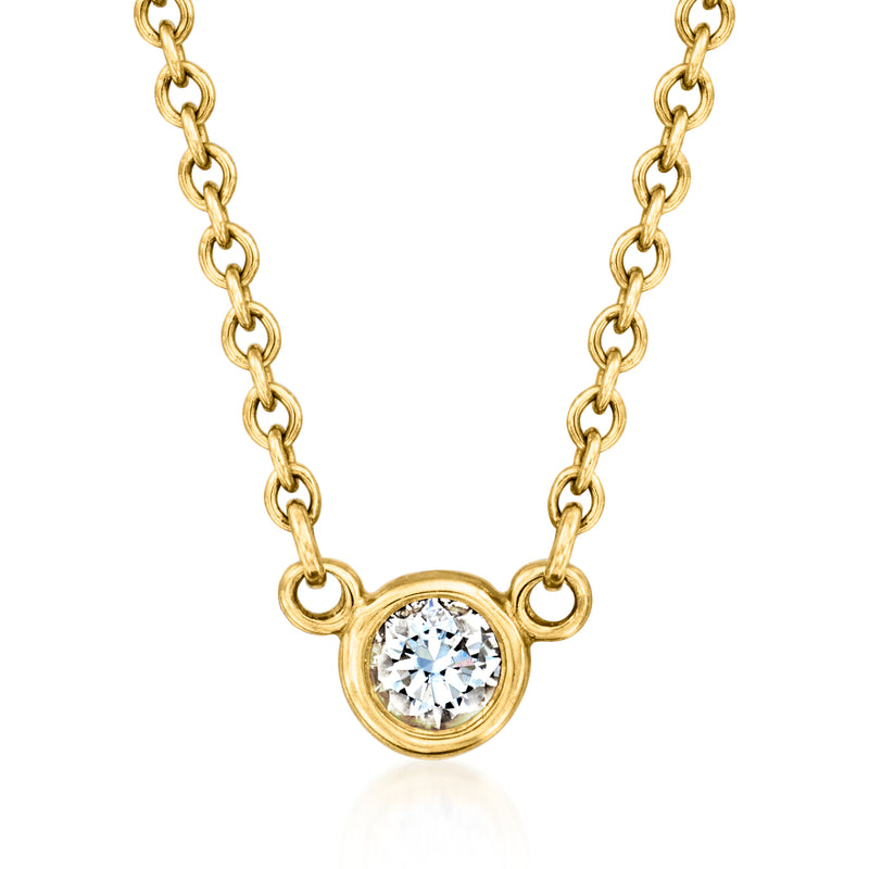 18kt yellow gold vintage solitaire diamond bezel-set necklace with circular pendant