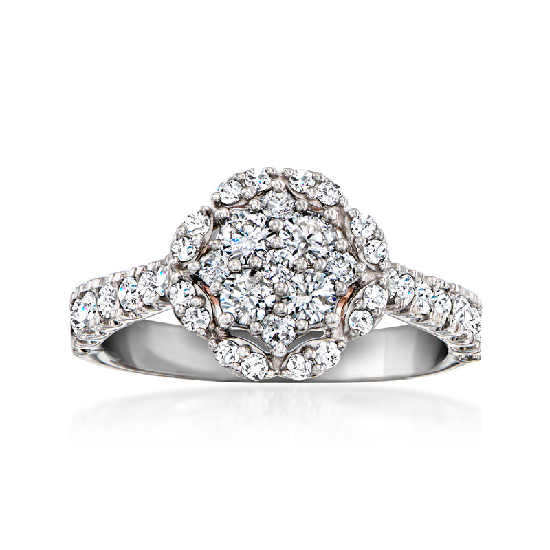 Vintage two-tone gold diamond cluster ring with pavé band