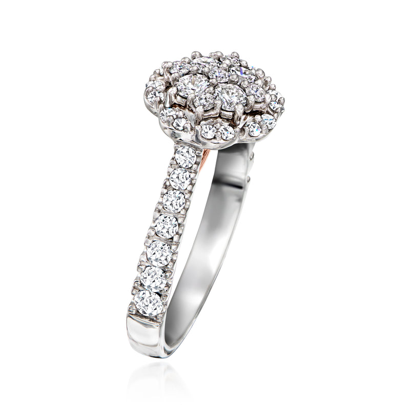 Diamond cluster ring in two-tone gold with pavé band