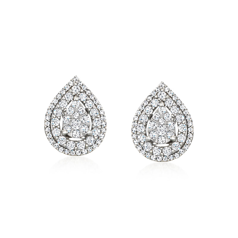 Teardrop diamond stud earrings in 14kt white gold, clustered stones, post backs