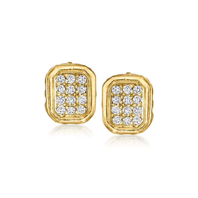 Yellow gold diamond cluster stud earrings with square frame and bright stones