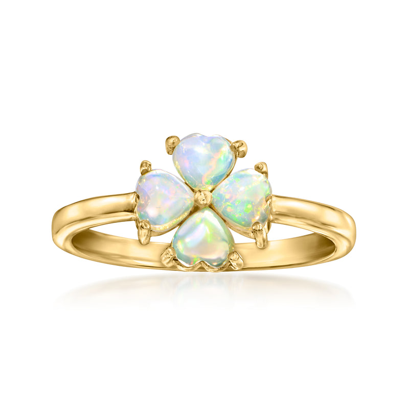 Gold over sterling opal floral ring with three opal teardrop stones