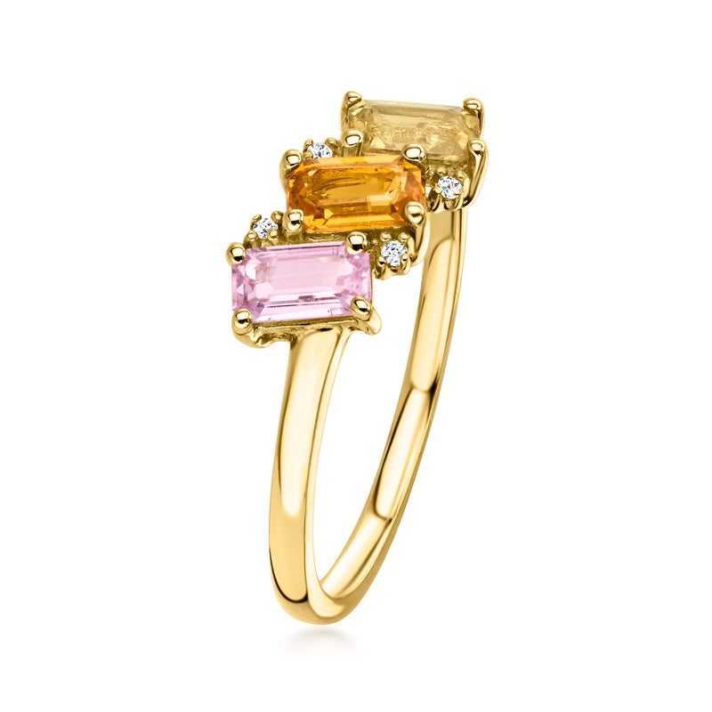 14kt yellow gold ring with square multicolor stones and small diamond accents