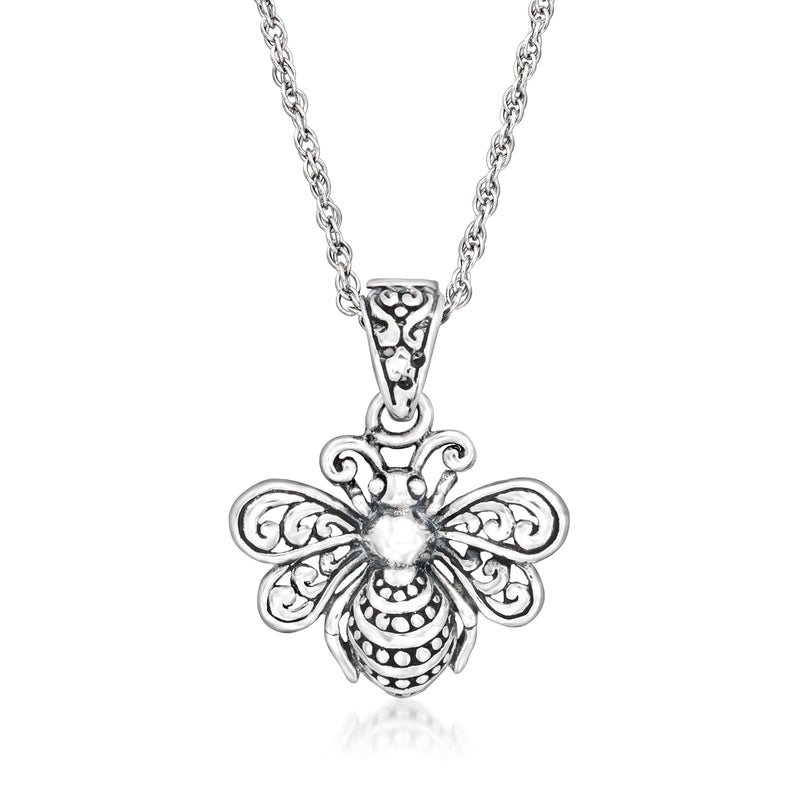 Sterling silver bumblebee pendant necklace with filigree wings