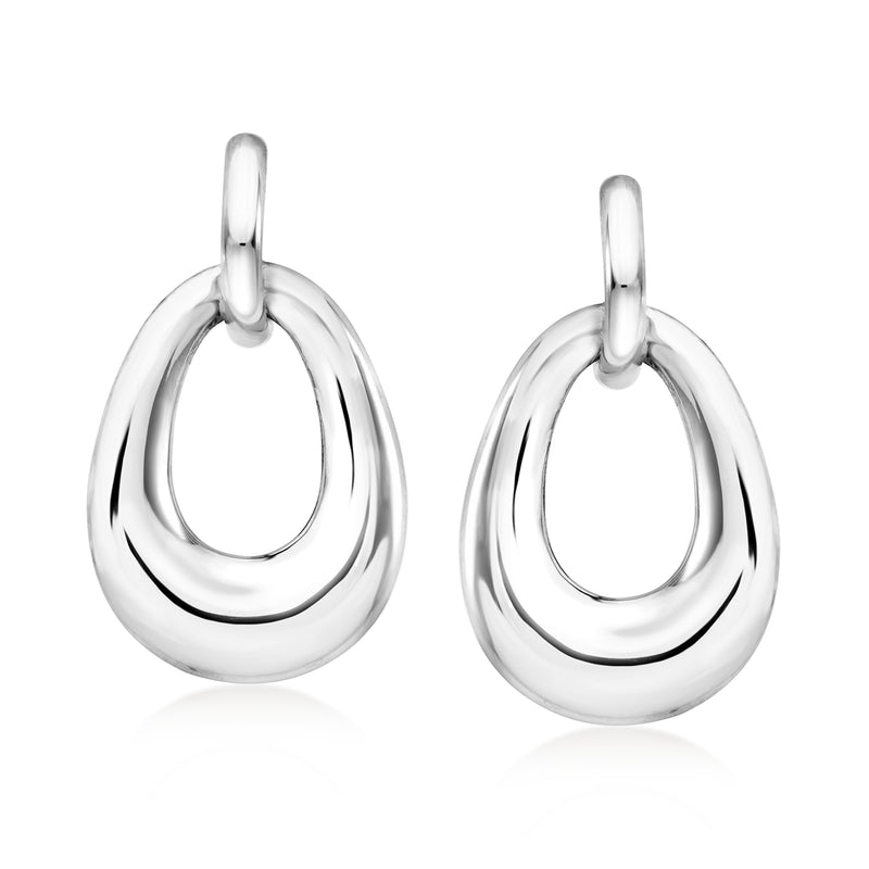 Sterling silver oval drop earrings with polished teardrop hoops