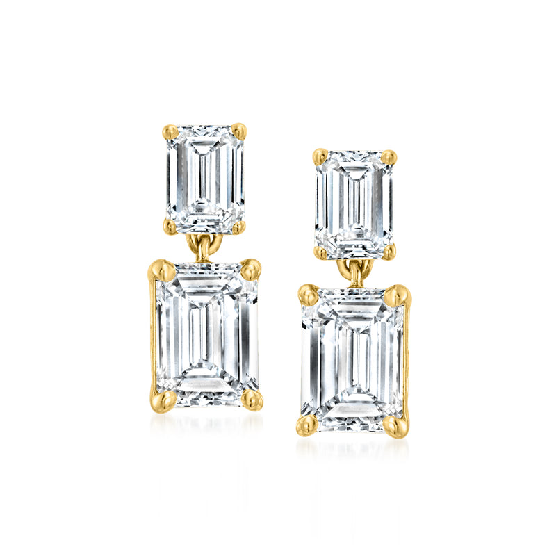 Yellow gold drop earrings with stacked emerald-cut lab-grown diamonds