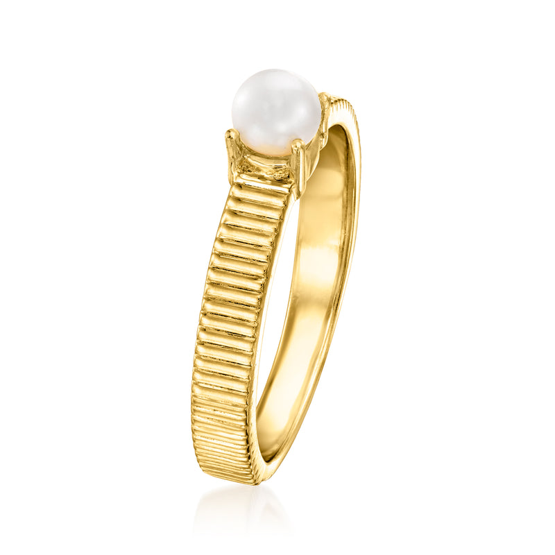 4mm Cultured Pearl Ridged Ring in 18kt Gold Over Sterling