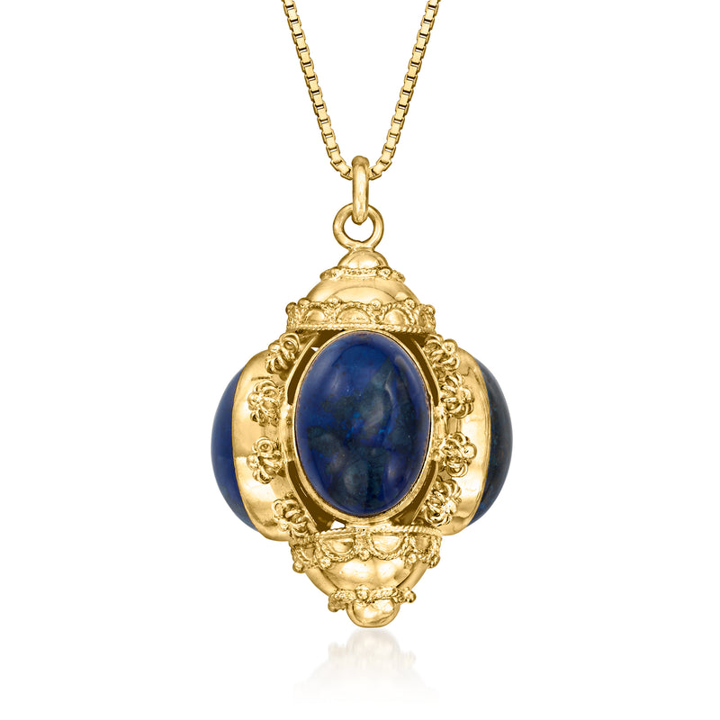18kt yellow gold lapis pendant necklace with oval blue cabochon stone