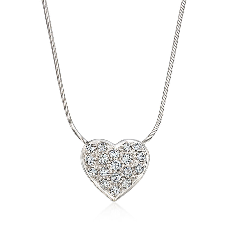 White gold diamond heart pendant necklace with full stone-set design