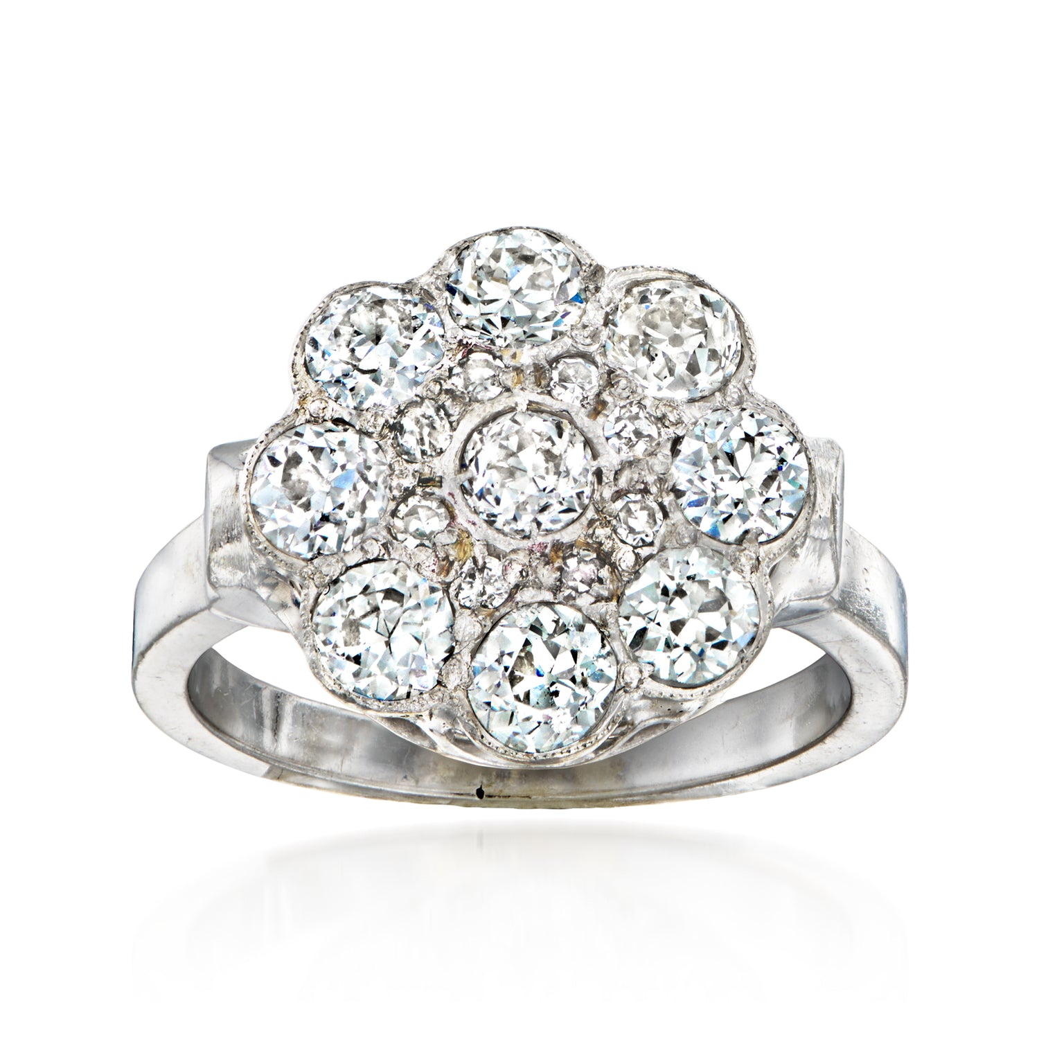 C. 1980 Vintage 1.65 ct. t.w. Diamond Flower Ring in 14kt White Gold