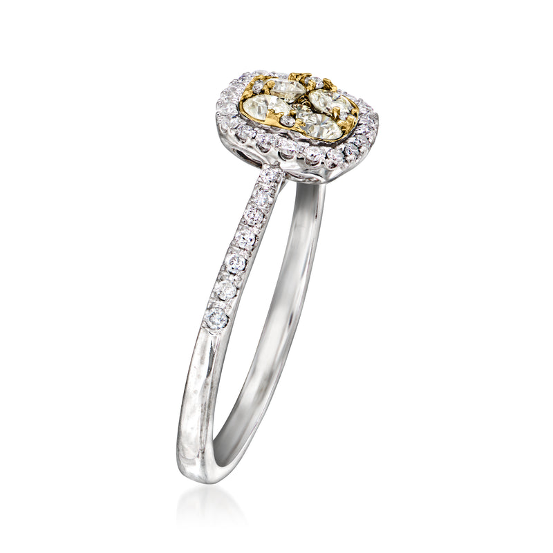 Vintage 14kt two-tone gold diamond cluster ring with pavé band