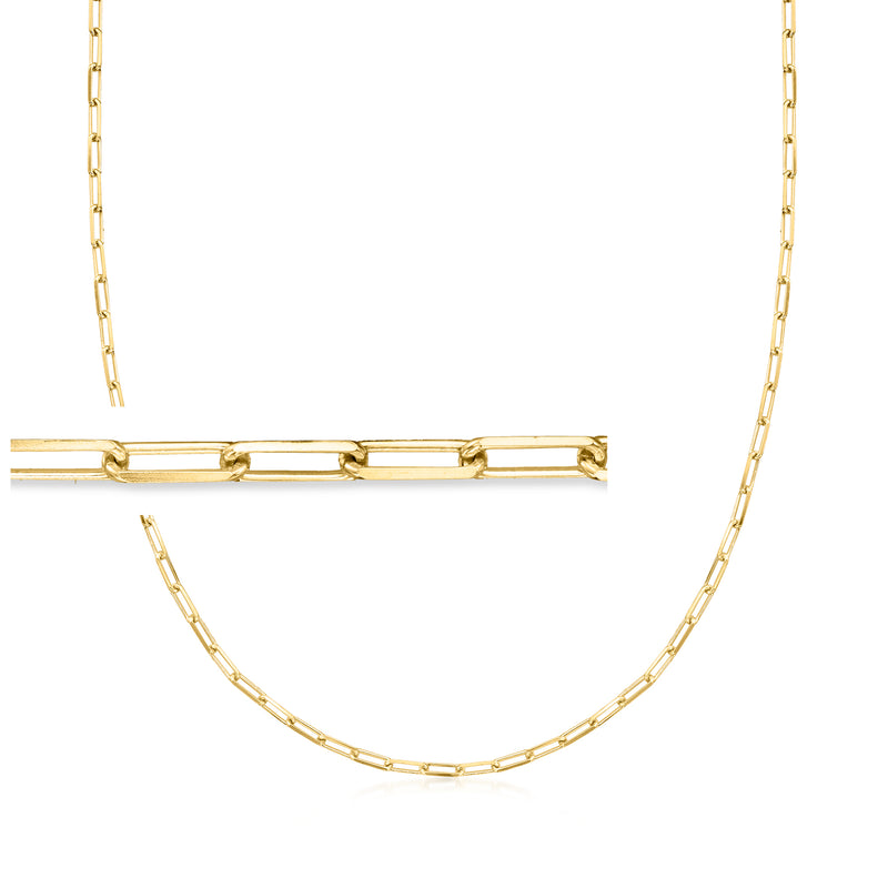 Gold paper clip link necklace with cable chain, 2.5mm links
