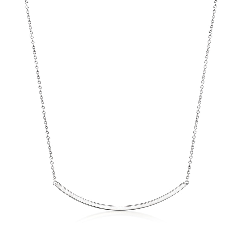 Sterling silver curved bar necklace with thin chain and arc bar pendant