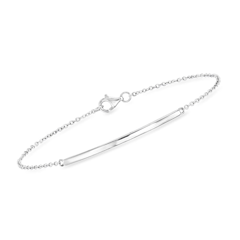 Sterling silver bar bracelet with polished bar centerpiece and linked chain