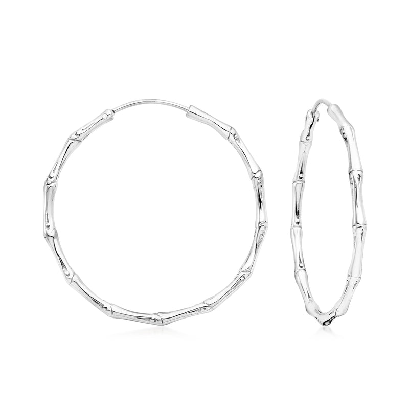 Sterling silver bamboo-style endless hoop earrings with textured linked oval hoops