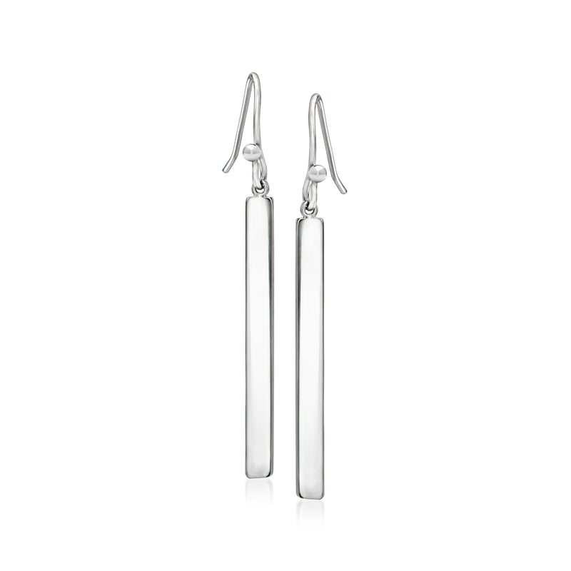Sterling silver linear bar drop earrings with rectangular bars and earwire hooks