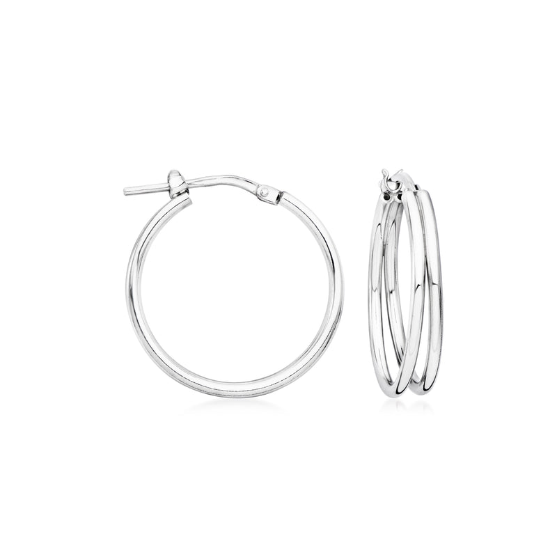 Sterling silver split two-row hoop earrings with hinge clasp