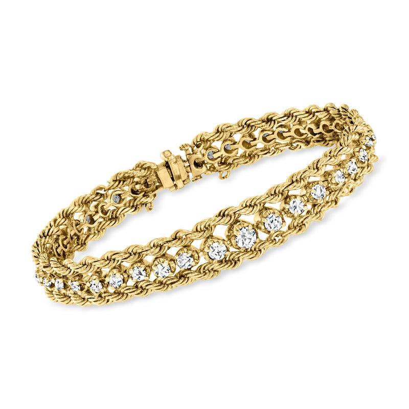 14kt yellow gold rope-chain bracelet with diamond accents and clasp
